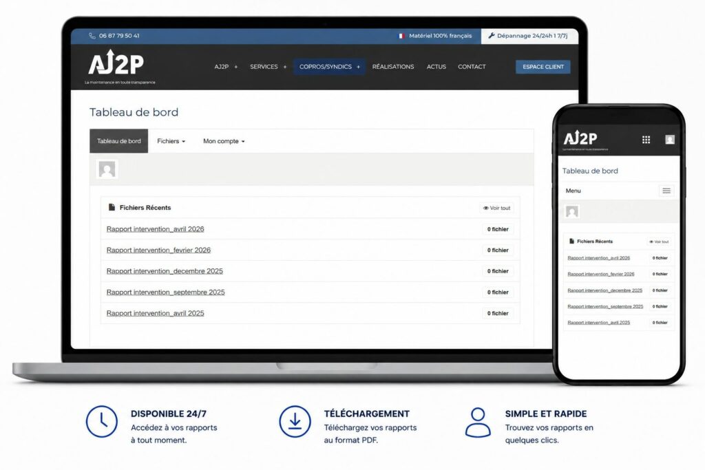 Espace client AJ2P pour consulter les rapports d’intervention des ascenseurs